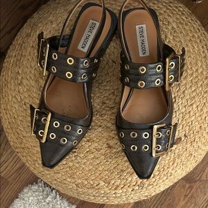 Steve Madden Brown and Gold Buckle Flats Ganni Feminine Ballerina Buckle Graya